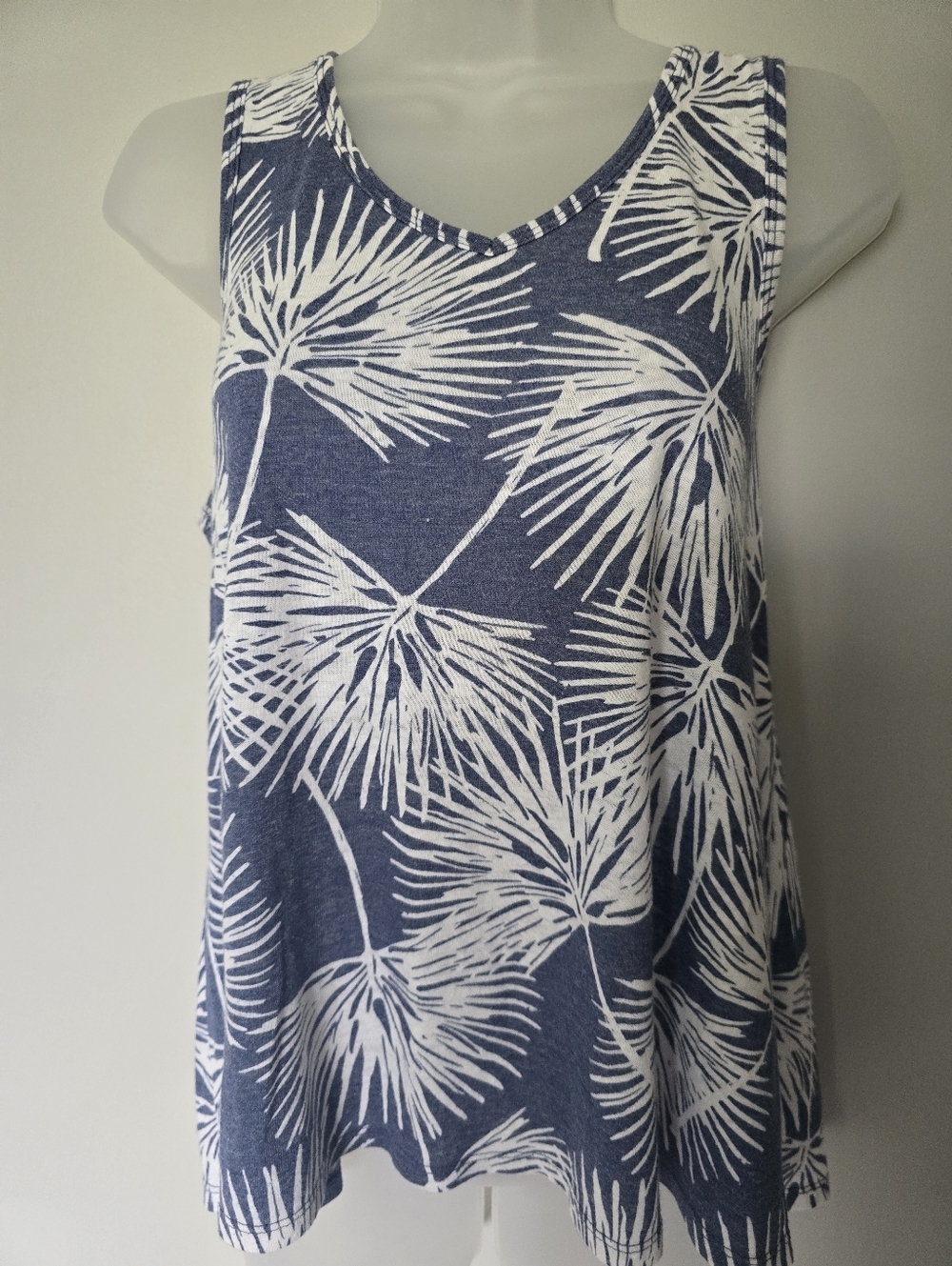 GAP Linen Blend Melange De Lin Racer Back Palm Print Tank Top Small